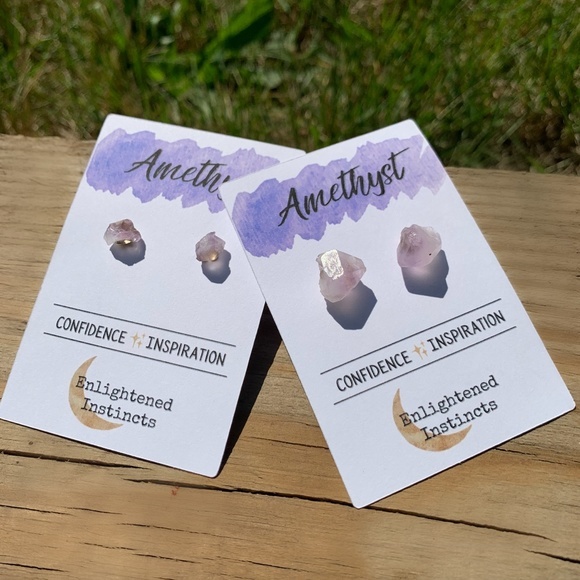 Dainty Raw Amethyst Gemstone Studs - Picture 7 of 7